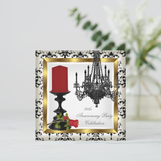 50 Jahre alte Kerzenleuchter-Rote Rose Einladung (Stehend Vorderseite)