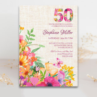50 Jahre Blume Blumenhandtücher 50. Geburtstag Einladung