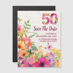 50 Jahre Blumenwäsche 50. Geburtstag Save the Date Magneteinladung