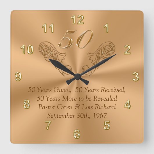 50 Jahre Celebration Clock mit Ihrem Text oder Lös Quadratische Wanduhr (Vorderseite)