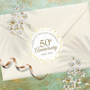 50 Jahre Elegant Golden Hearts Confetti Runder Aufkleber