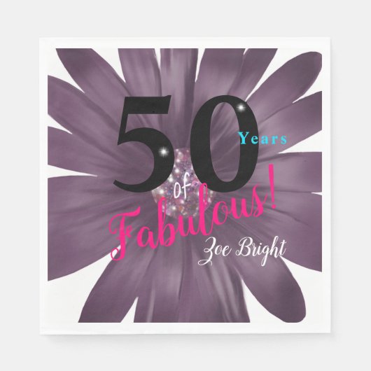 50 Jahre Fantastische lila Stimmung mit Glitzer Serviette (Vorderseite)