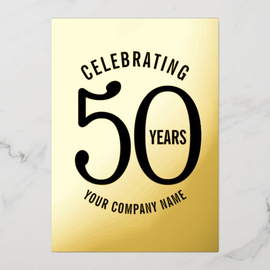 50 Jahre Firmenjubiläum Party Gold schwarz Folieneinladung (Vorderseite)