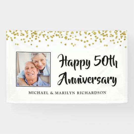 50 Jahre Foto Gold Confetti Banner (Horizontal)