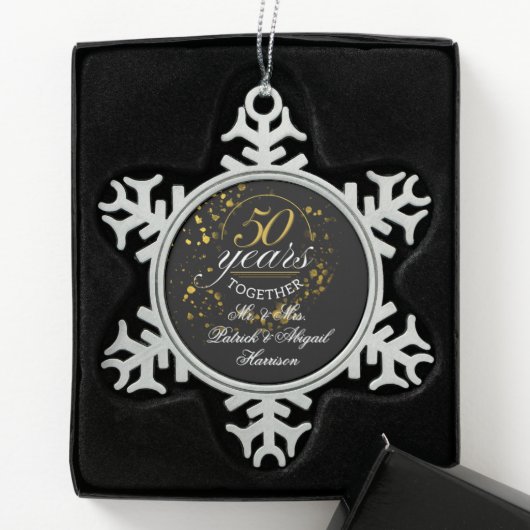 50 Jahre gemeinsam Goldenes Hochzeitstipendium Schneeflocken Zinn-Ornament (Box)