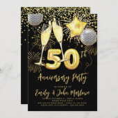 50 Jahre Glitzer Confetti Champagne Einladung (Vorne/Hinten)