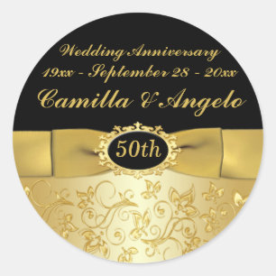 50 Jahre Gold, Black 1.5" Round Sticker