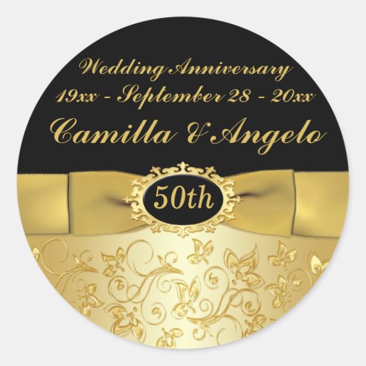 50 Jahre Gold, Black 1.5" Round Sticker (Vorderseite)