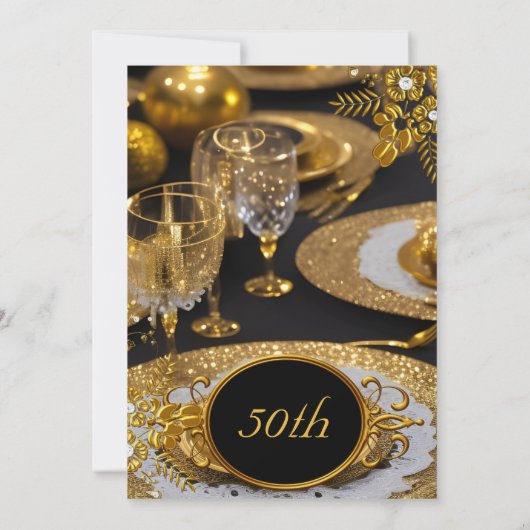50 Jahre Gold Black Diamond Dinner Party Einladung (Rückseite)
