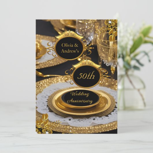 50 Jahre Gold Diamond Dinner Party Einladung (Stehend Vorderseite)