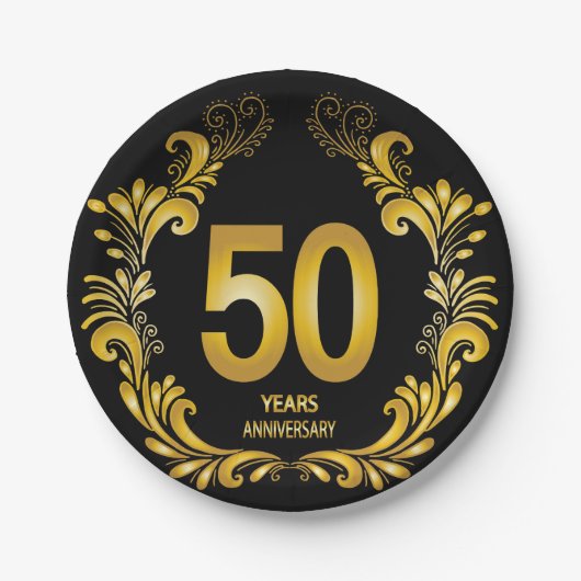 50 Jahre Gold Glitzer Jubiläum Pappteller (Vorderseite)