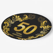 50 Jahre Gold Glitzer Jubiläum Pappteller (Schrägansicht)