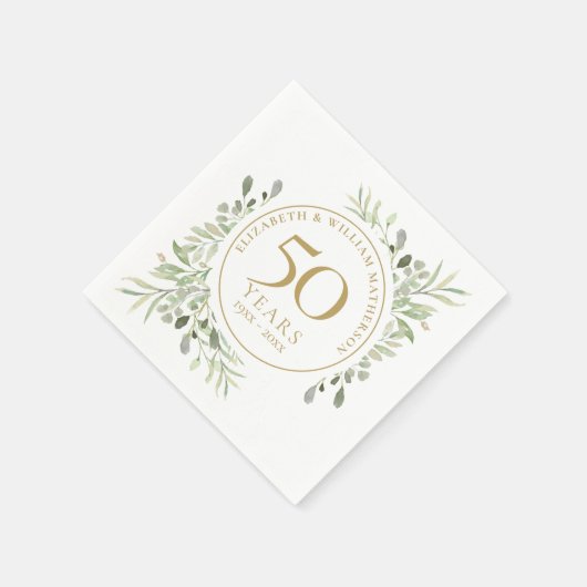 50 Jahre Gold Greenery Blätter Aquarell Serviette (Ecke)