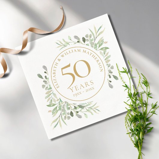 50 Jahre Gold Greenery Blätter Aquarell Serviette
