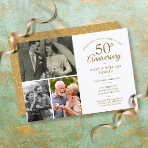 50 Jahre Gold Heart Confetti 3 Foto Einladung