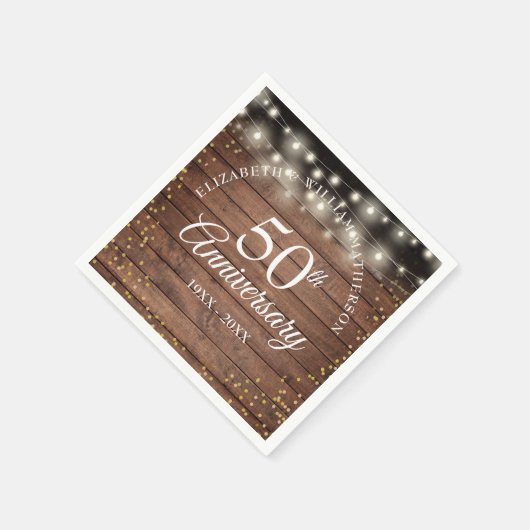 50 Jahre Gold Staub Rustikale String Lights Serviette (Ecke)