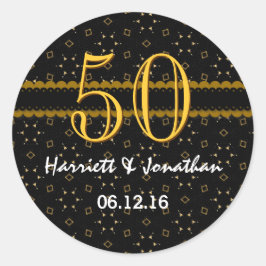 50 Jahre Gold und Black Confetti V004D Runder Aufkleber