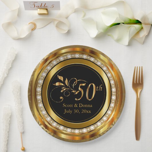 50 Jahre - Gold und Diamanten Pappteller (Hochzeit)