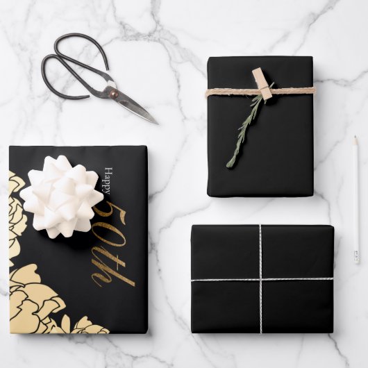 50 Jahre Gold und Gelb Geschenkpapier Set (Vorderseite)