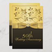 50 Jahre Gold und schwarze Blütenschmuck Einladung (Vorne/Hinten)