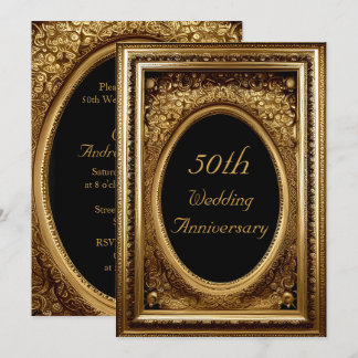 50 Jahre Gold Verzierte Blumenrahmen Einladung