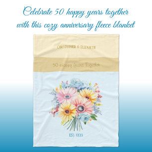 50 Jahre goldene Hochzeit Blumen blau Fleecedecke