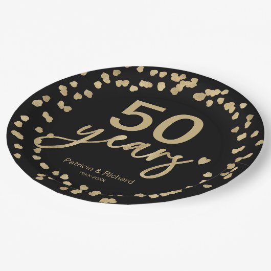 50 Jahre Hochzeit Jubiläum Schwarz und Gold Pappteller (Schrägansicht)