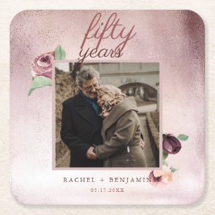 50 Jahre Hochzeitstag Rose Gold Glitzer Rechteckiger Pappuntersetzer