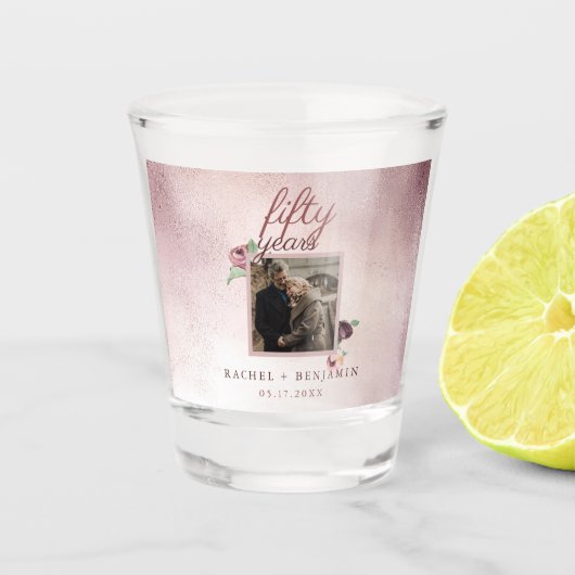 50 Jahre Hochzeitstag Rose Gold Glitzer Schnapsglas (Vorderseite)