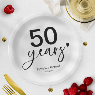 50 Jahre Hochzeitstag Schwarz und Weiß Pappteller