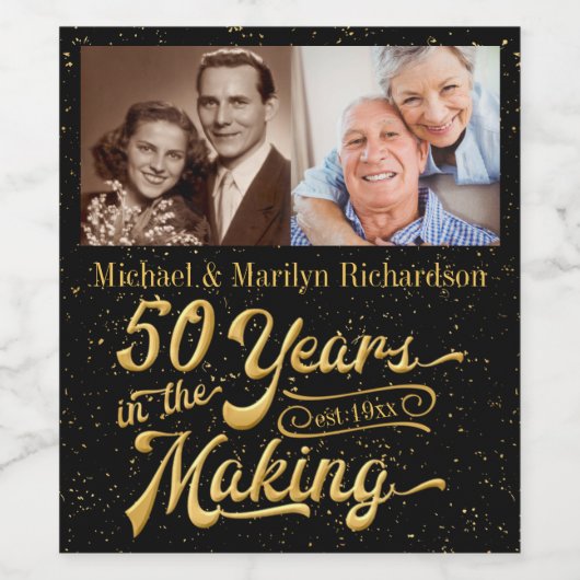 50 Jahre im Jubiläum (damals und heute) Weinetikett (Einzelnes Label)