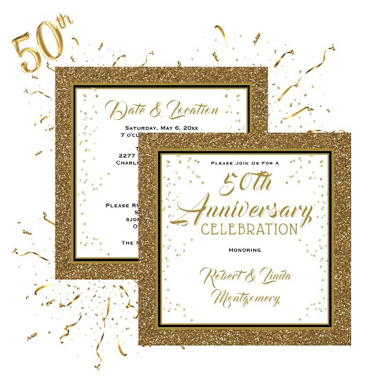 50 Jahre Jubiläum Elegant Gold Einladung