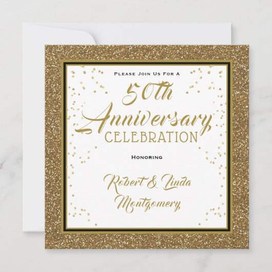 50 Jahre Jubiläum Elegant Gold Einladung (Vorderseite)