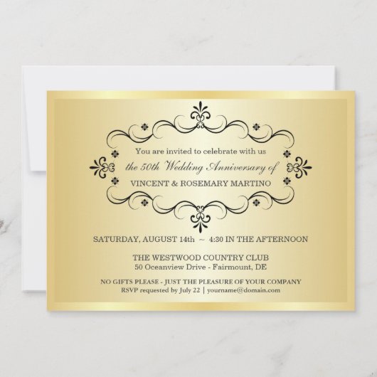 50 Jahre Jubiläum Elegantes Black Gold Foto Einlad Einladung (Rückseite)