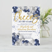 50 Jahre Jubiläum für 50 Jahre Navy Gold Einladung (Stehend Vorderseite)