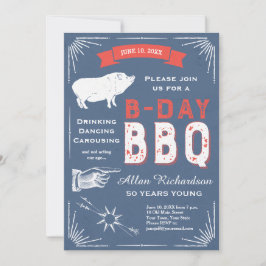 50 Jahre junges Retro Red White and Blue GRILLEN P Einladung