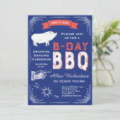 50 Jahre junges Retro Red White and Blue GRILLEN P Einladung (Stehend Vorderseite)