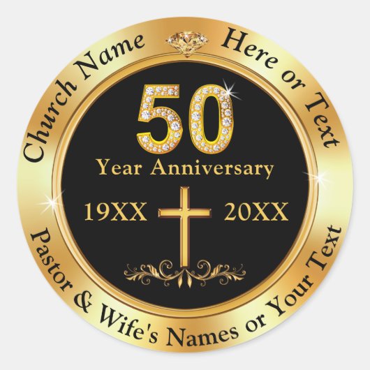50 Jahre Kirche Jubiläum, Umschlag oder Gefallen Runder Aufkleber (Vorderseite)