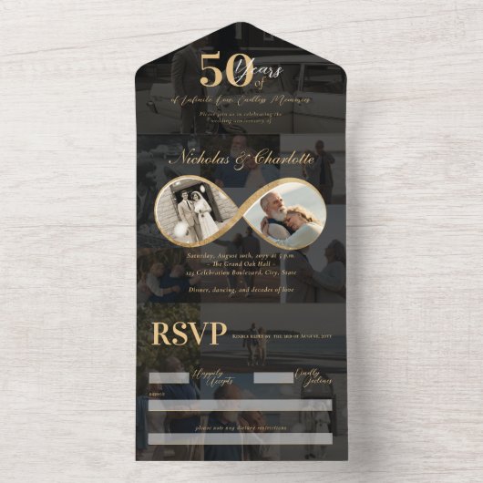 50 Jahre Liebe Unendlichkeit Foto Collage Jahresta All In One Einladung (Innen)