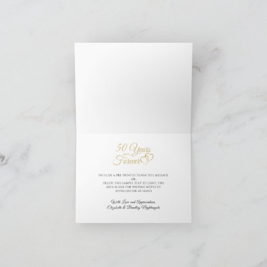 50 Jahre Monogram Hearts Gold Vielen Dank Dankeskarte (Innenseite)