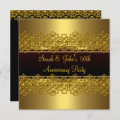 50 Jahre Party Black Gold Lace Einladung (Vorne/Hinten)