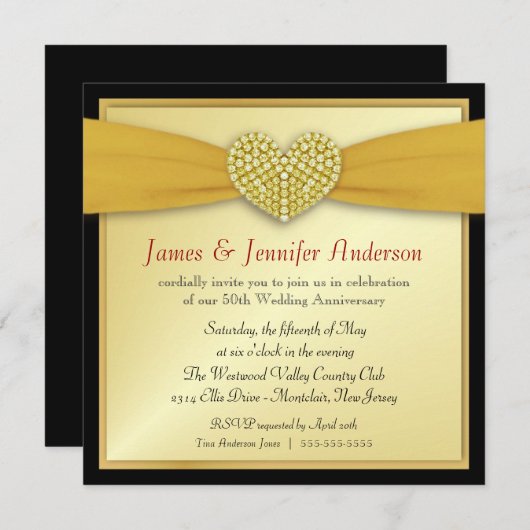 50 Jahre Party Elegantes Herz Einladungen (Vorne/Hinten)