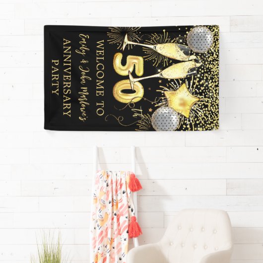 50 Jahre Party Gold Glitzer Champagne Banner (Insitu)