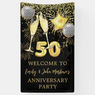 50 Jahre Party Gold Glitzer Champagne Banner