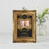 50 Jahre Party Golden Frame Foto Einladung (Stehend Vorderseite)