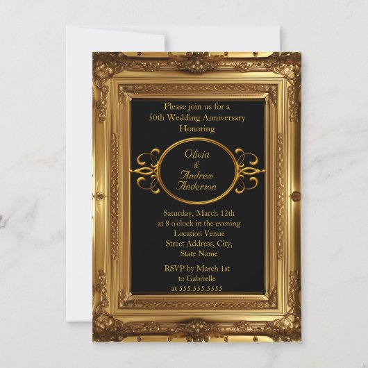 50 Jahre Party Golden Frame Foto Einladung (Rückseite)