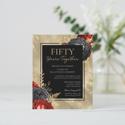 50 Jahre Red Black Gold Floral (Stehend Vorderseite)