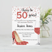 50 Jahre Roter Glitzer Heels Einladung (Stehend Vorderseite)