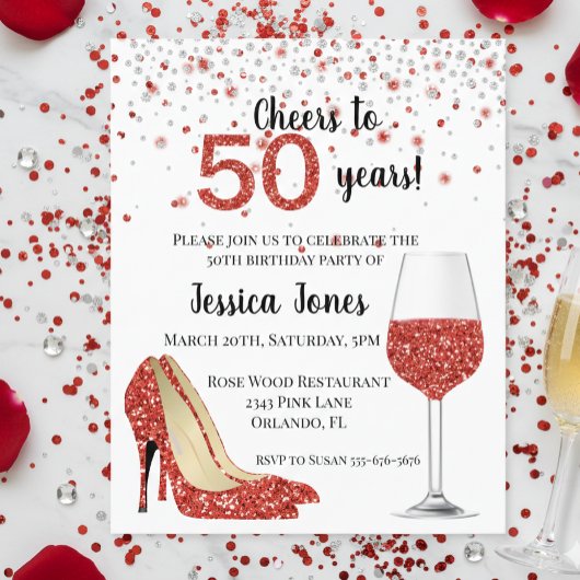 50 Jahre Roter Glitzer Heels Invit Flyer