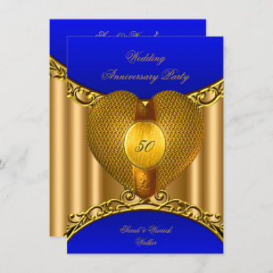 50 Jahre Royal Blue Gold Golden Heart Einladung